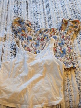 Old Navy White Tank Top with Multicolor Floral Smocked Crop - Women